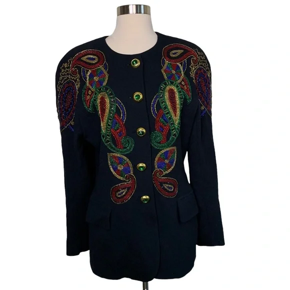 Vintage Lillie Rubin Exclusive Black Heavily Beaded Wool Bead Embellished Jacket - Picture 2 of 14